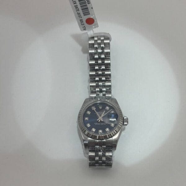 Rolex Lady-Datejust 26 – Ref. 179174G 18K White Gold Fluted Bezel, Blue Diamond Dial