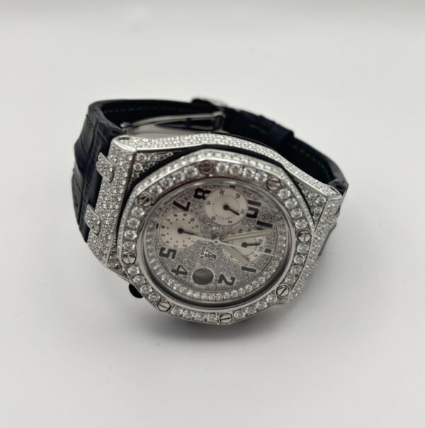 Audemars Piguet Royal Oak Offshore Chronograph – White Gold, Diamond Bezel, Pave Dial, Black Leather Strap - Image 2