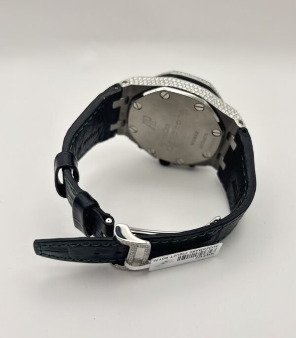 Audemars Piguet Royal Oak Offshore Chronograph – White Gold, Diamond Bezel, Pave Dial, Black Leather Strap - Image 3
