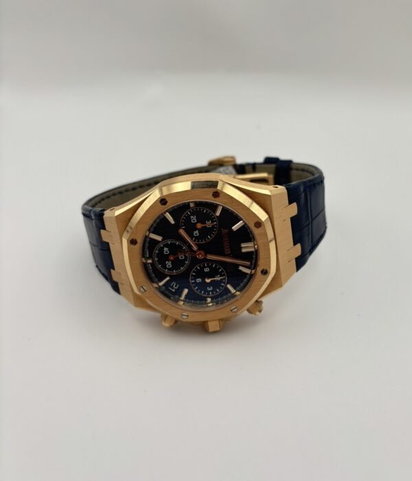 Audemars Piguet Royal Oak Chronograph – 18k Yellow Gold, Blue Dial on Leather Strap - Image 3